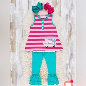 Marie Nicole Pink and Teal Ice Cream Truck Ruffled outfit Size XS